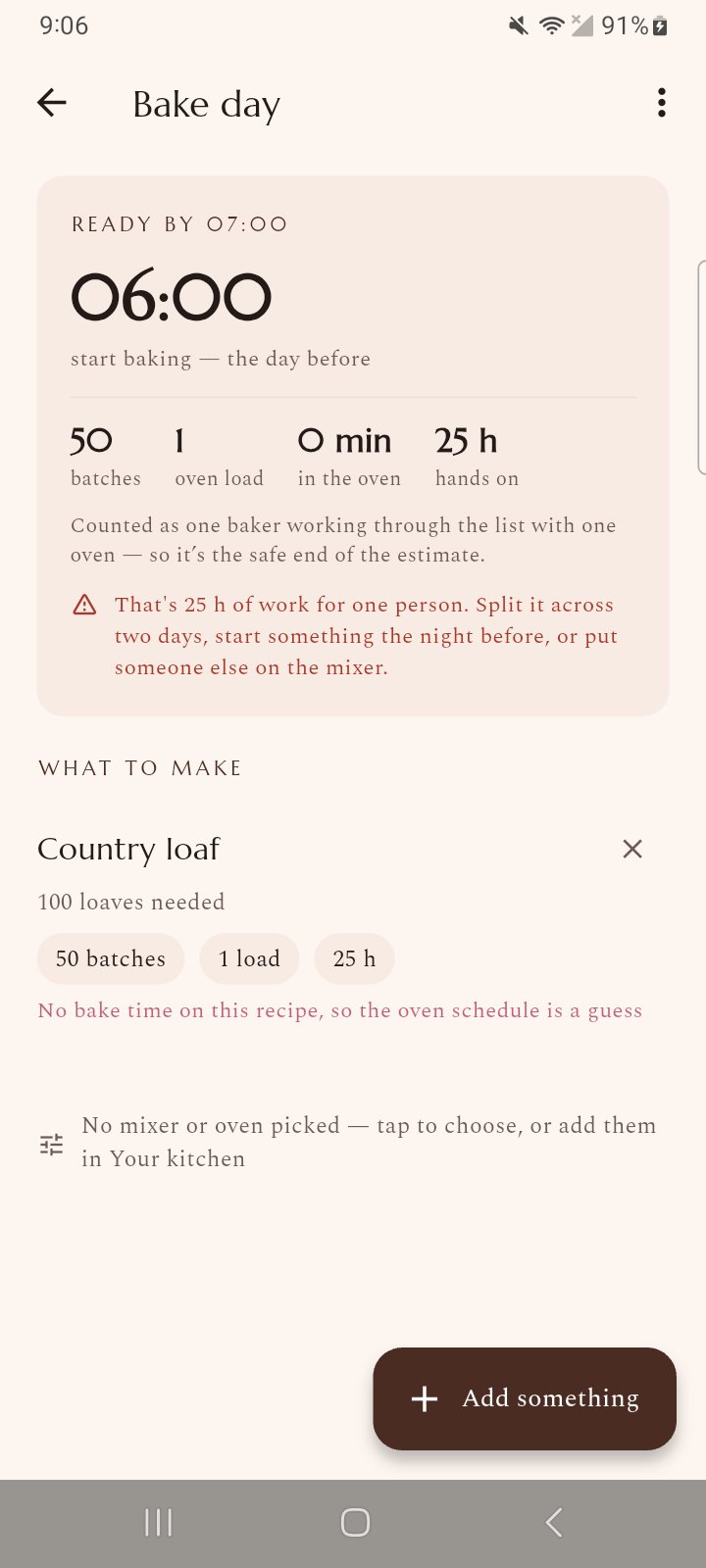 Bake day — work backwards from when it has to be ready