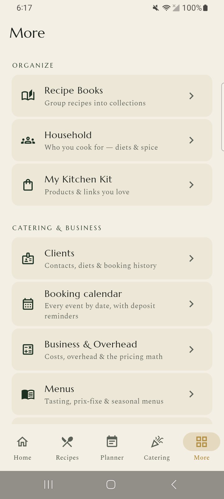 Clients, bookings, menus and the business side