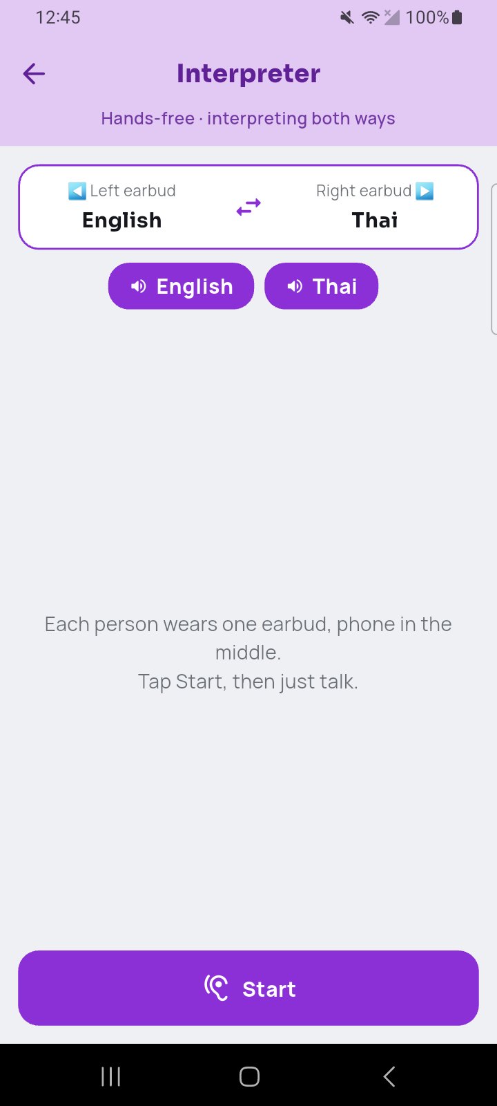 Interpreter — hands-free, one earbud each