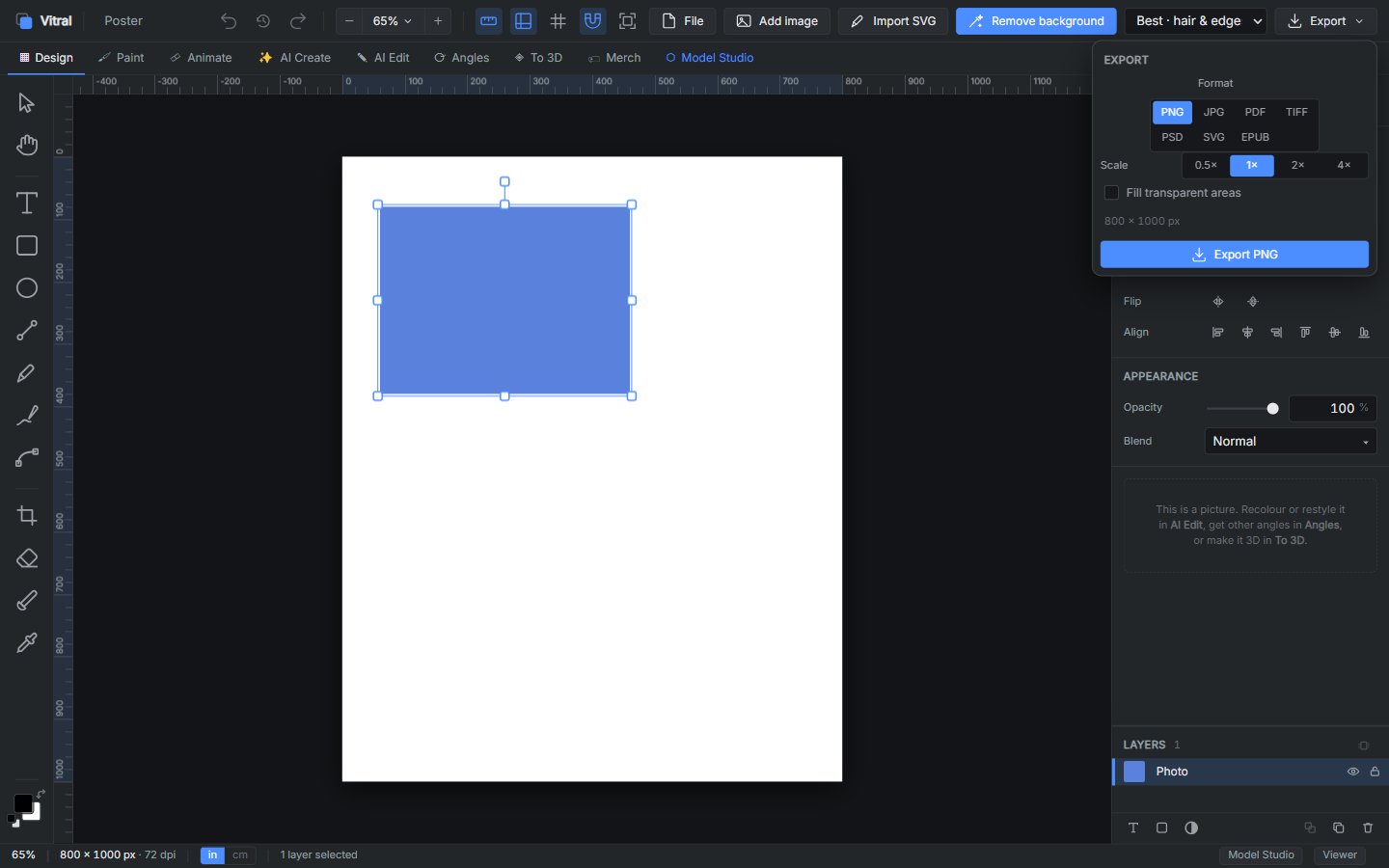 Export — PNG, JPG, PDF, PSD, SVG, TIFF, EPUB