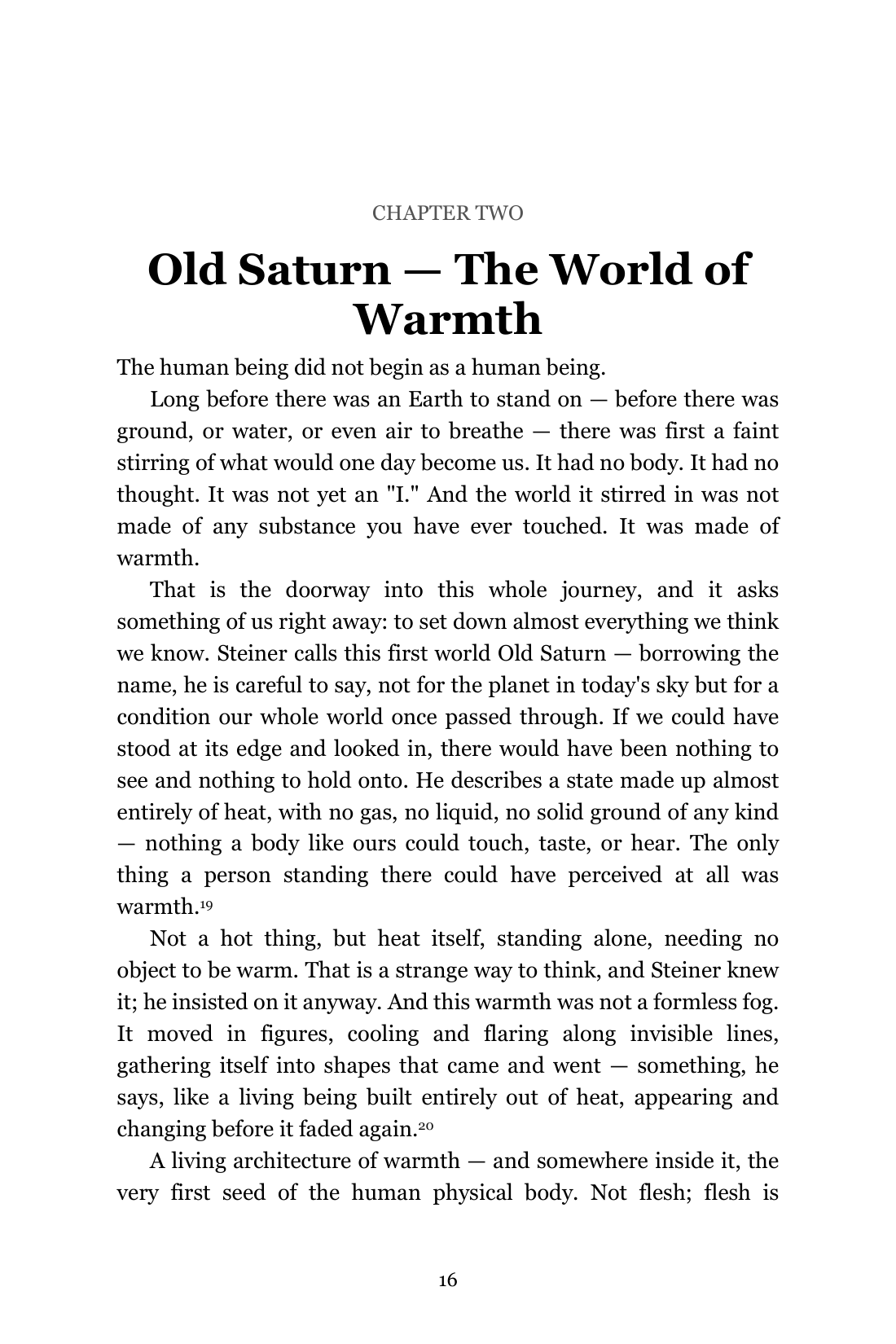 Chapter Two — Old Saturn, the World of Warmth